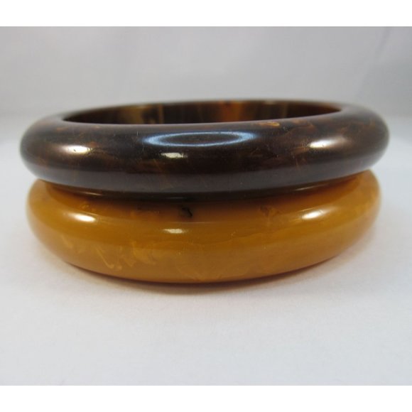 Vintage Butterscotch and Brown Bakelite Bangle Bracelets 2 in Lot - Picture 2 of 12